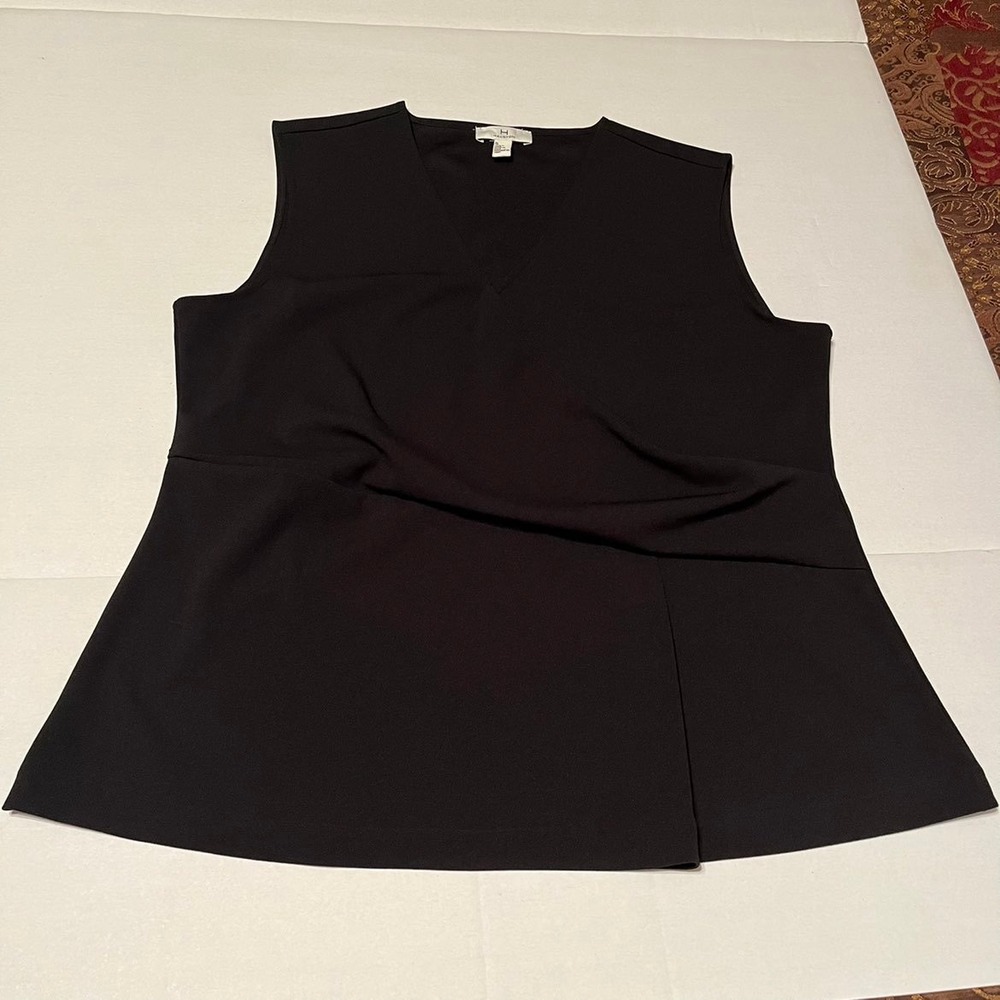 Halston Womens  XL Sleeveless Black Top Blouse‎ Office Workwear Summer Stretch